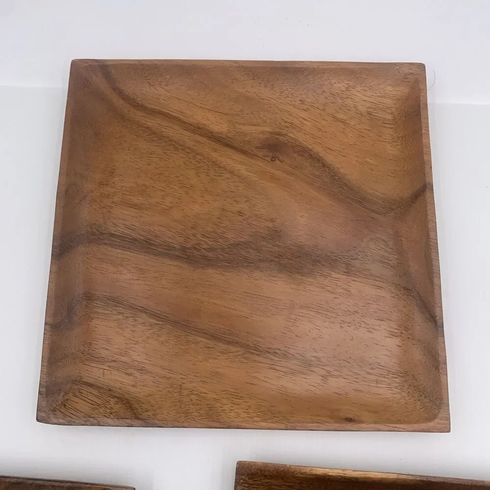 Acacia Wood MCM 10” Square Platter Charcuterie Serving Plate Tray Lot of 3  Home
